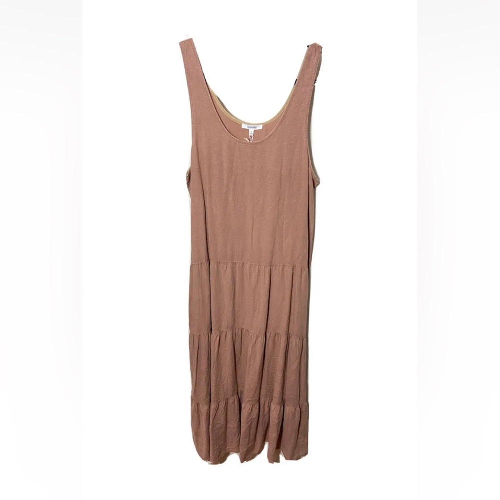 NEW splendid tiered ruffled maxi dress linen blend sand XL